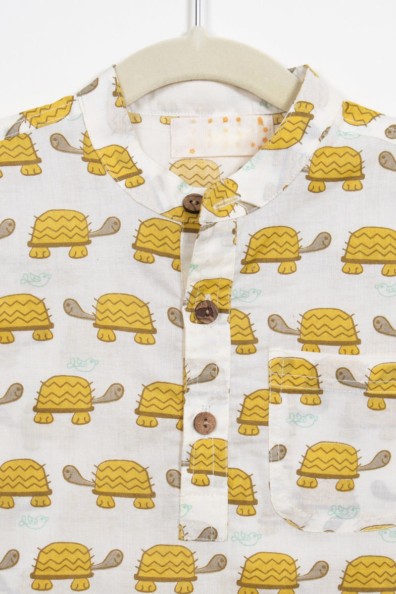 Boys Yellow Turtle Half-Sleeve Shirt