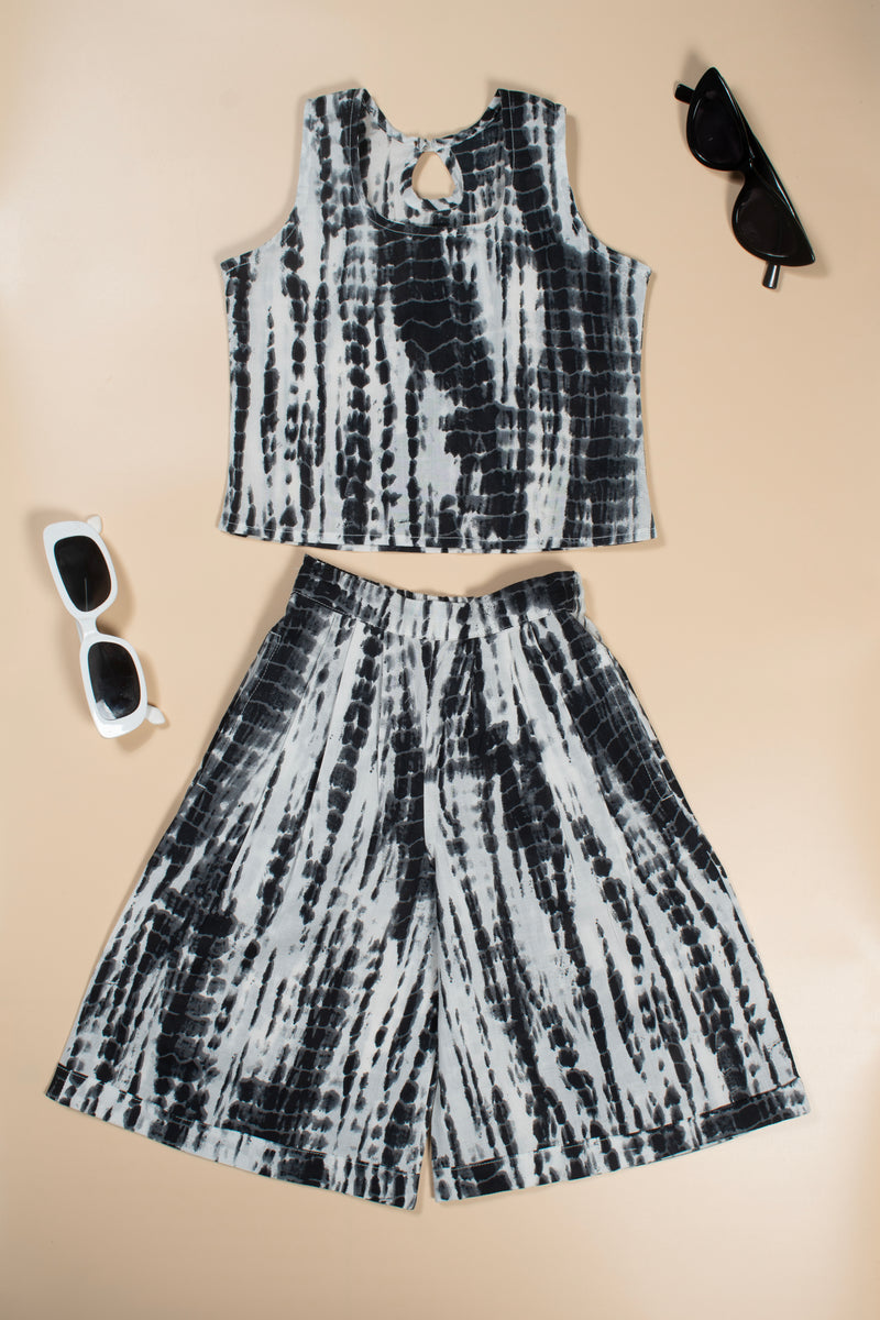 Girls Black Tie and Dye Culottes