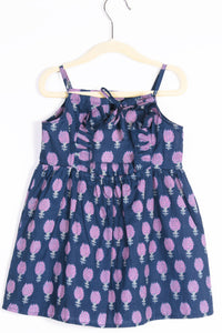 Girls Blue and Purple Floral Backless Dress