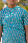 Boys Paisley Print Aqua Blue Half-Sleeve Shirt