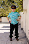 Boys Paisley Print Aqua Blue Half-Sleeve Shirt