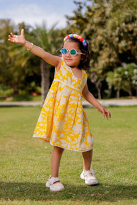 Girls Yellow Floral Pure Cotton Dress