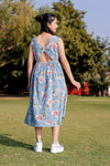 Women Blue Floral Sleeveless Dress