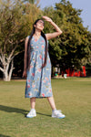 Women Blue Floral Sleeveless Dress