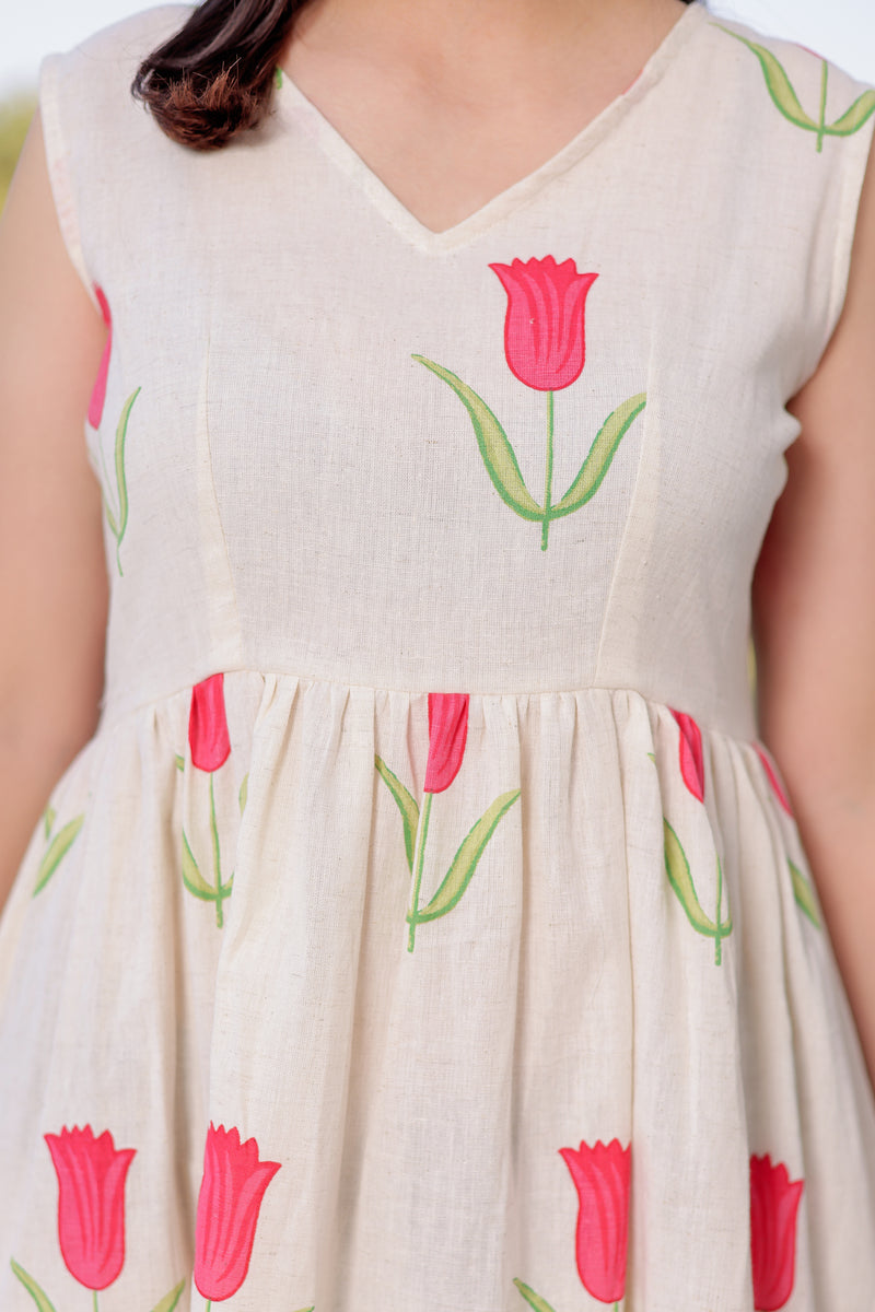 Tulip Garden Cut-Out Back Women Dress