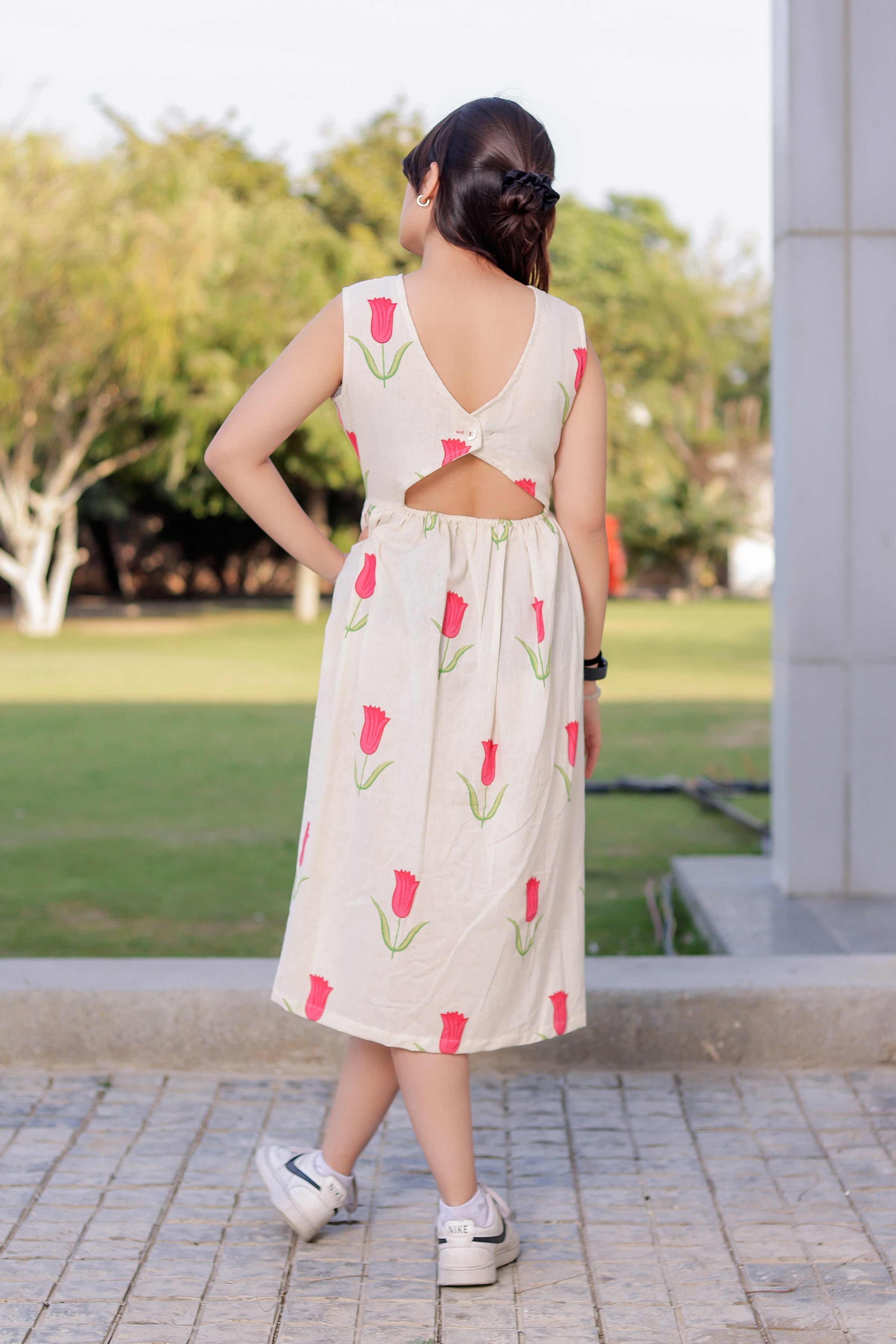 Tulip Garden Cut-Out Back Women Dress - Casual | Desi Trove Tulip Garden Cut-Out Back Women Dress - Casual | Desi Trove