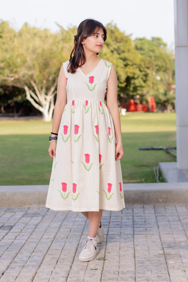 Tulip Garden Cut-Out Back Women Dress - Casual