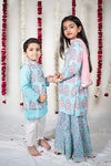 Boys Blue Buta Jacket with Blue Kurta and White Pajama