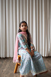 Girls Blue Buta Kurti With Blue Floral Sharara And Dupatta