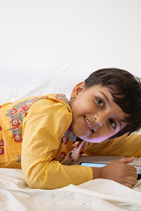 Boys Yellow Buta Jacket With Yellow Kurta And White Pajama