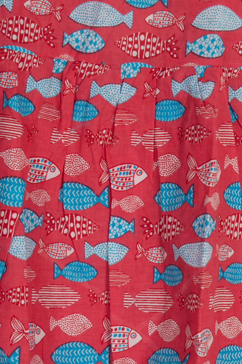 Girls Red and Blue Fish Print Dress