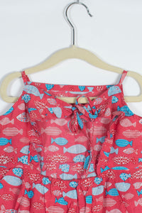 Girls Red and Blue Fish Print Dress