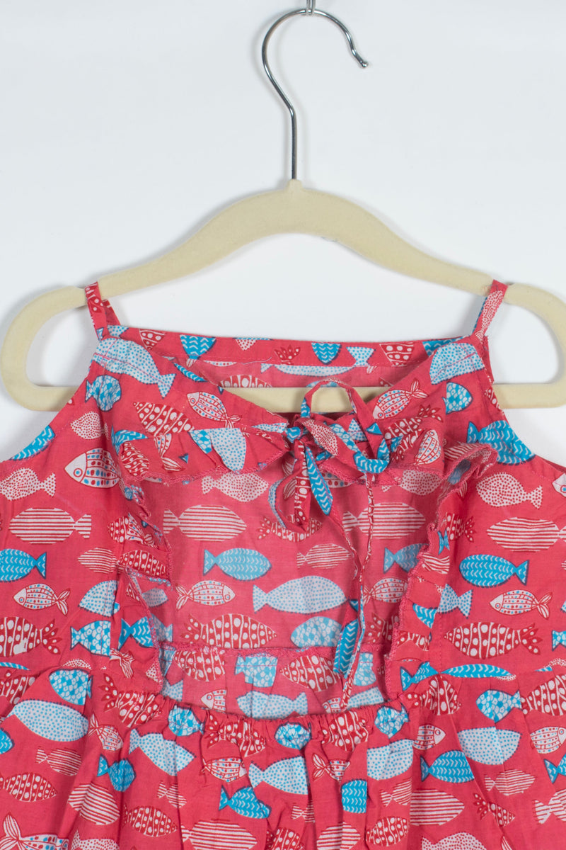 Girls Red and Blue Fish Print Dress