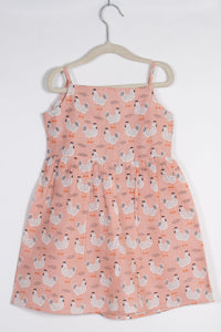 Girls Peach Chicken Print Backless Dress