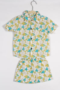 Boys Green & Blue Summer Floral Shirt with Shorts (Co-ord Set)