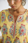Women Pure Cotton Handblock Yellow Kurti With Salwar And Kota Doria Dupatta