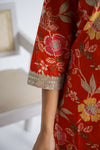 Women Red Floral Kurta With Pant And Chanderi Dupatta