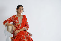 Women Red Floral Kurta With Pant And Chanderi Dupatta