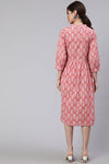 Pink Flared Dress With Button Detail