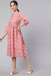 Pink Flared Dress With Button Detail