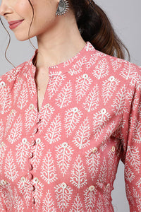 Pink Flared Dress With Button Detail