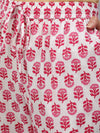 White Ethnic Print Cotton Loungewear Set With Side Pockets