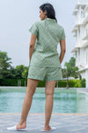 Green Ethnic Print Cotton Loungwear Set With Side Pockets