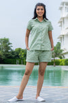 Green Ethnic Print Cotton Loungwear Set With Side Pockets