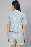 Grey Rayon Slub Quirky Printed Lace Inserted Loungewear