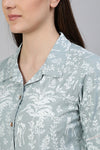 Grey Rayon Slub Quirky Printed Lace Inserted Loungewear