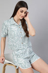 Grey Rayon Slub Quirky Printed Lace Inserted Loungewear