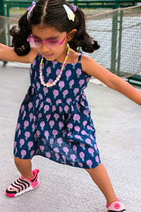Girls Blue and Purple Floral Backless Dress