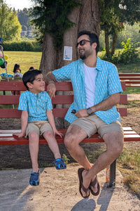 Men's Paisley Print Aqua Blue Cotton Shirt