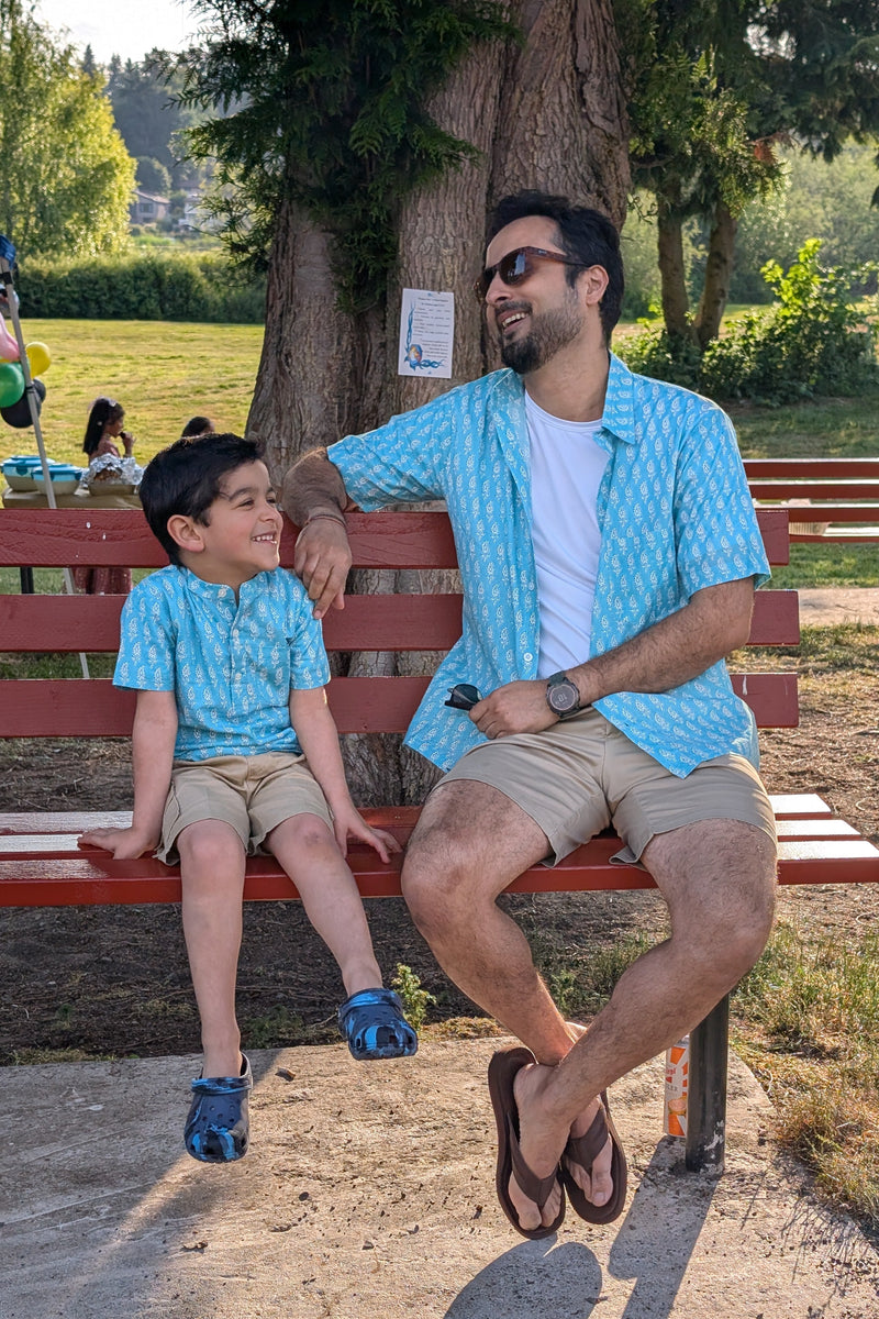 Men's Paisley Print Aqua Blue Cotton Shirt