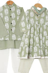 Boys Pastel Green White Buti Jacket With Green Kurta And White Pajama