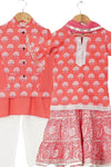 Boys Peach Floral Jacket With Peach Kurta And White Pajama