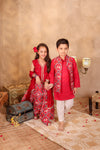 Boys Red Elephant Print Jacket with Red Kurta and Pajama