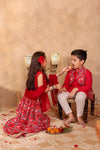 Boys Red Elephant Print Jacket with Red Kurta and Pajama