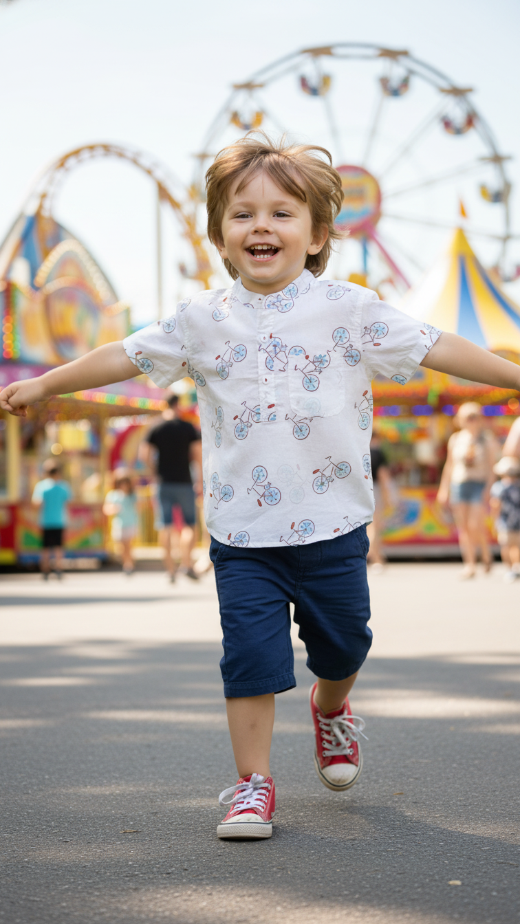 Boys White Cycle Half-Sleeve Shirt
