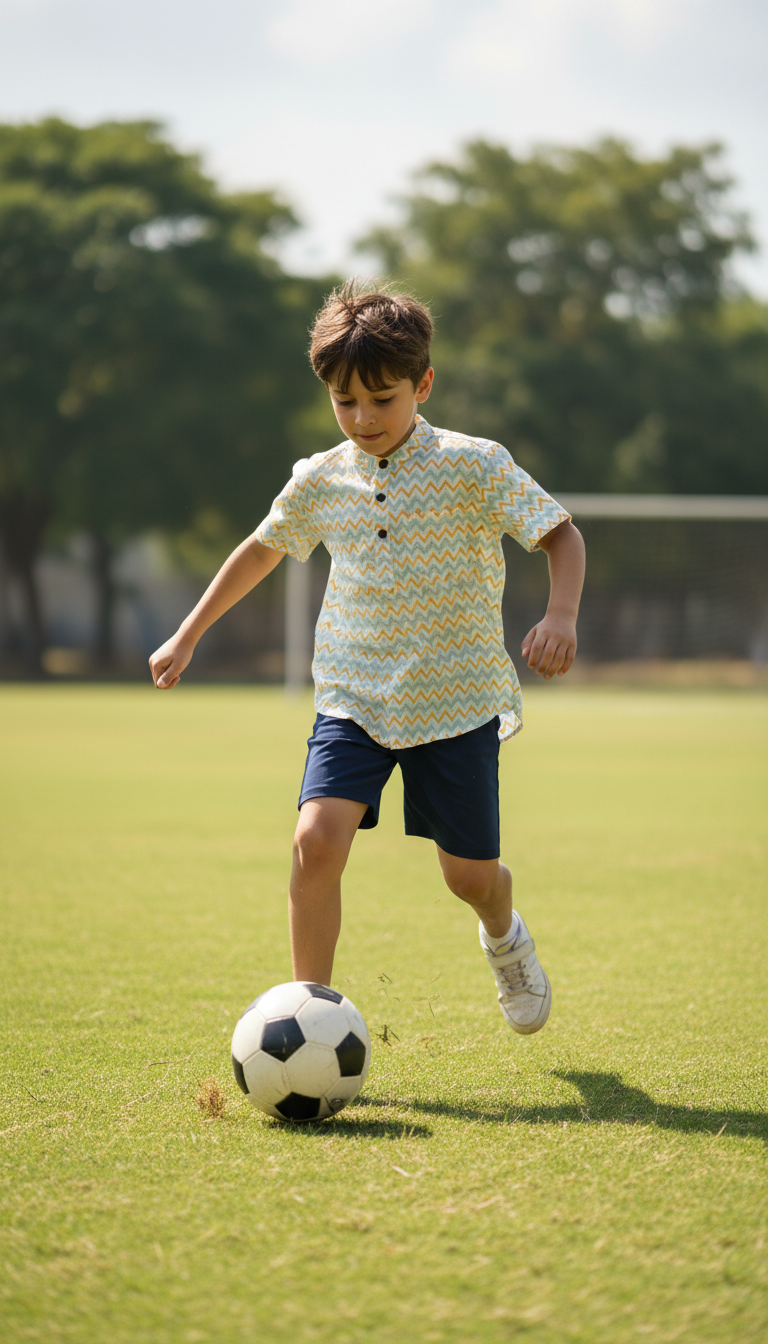 Boys Yellow Blue Zig Zag Half Sleeve Shirt