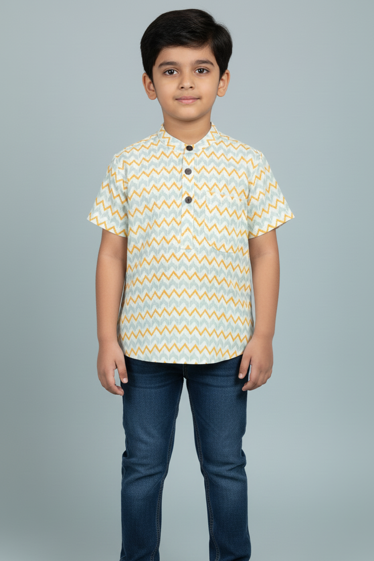 Boys Yellow Blue Zig Zag Half Sleeve Shirt