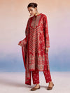 Red Woolen Ethnic Printed Kurta Set With Dupatta