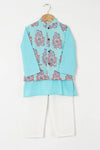 Boys Blue Buta Jacket with Blue Kurta and White Pajama