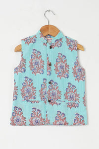 Boys Blue Buta Jacket with Blue Kurta and White Pajama