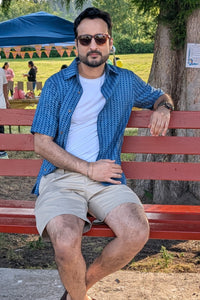 Men's Indigo Geometric Half Sleeve Shirt