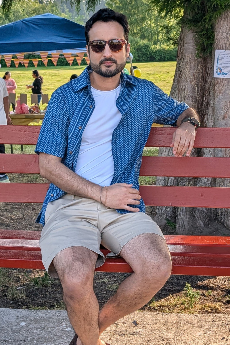 Men's Indigo Geometric Half Sleeve Shirt