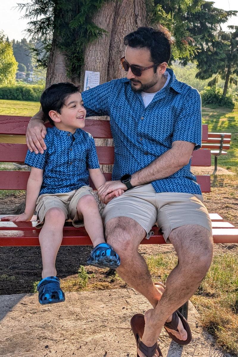Boys Indigo Geometric Half Sleeve Shirt