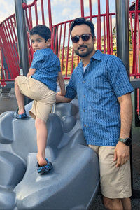Boys Indigo Geometric Half Sleeve Shirt