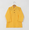 Boys Yellow Cotton Kurta With Yellow Floral Jacket And Off White Pajama