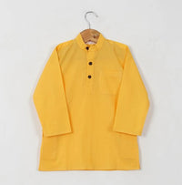 Boys Yellow Cotton Kurta With Yellow Floral Jacket And Off White Pajama